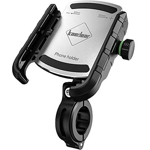 Kaedear(カエディア) バイク スマホホルダー スマホ 携帯 ホルダー バイク用 アルミ製 マウント 【 パワーグリップ 煌きプレート 】 スマートフォン スタンド 原付 オートバイ ミラーマウント バンド付き (シルバー)