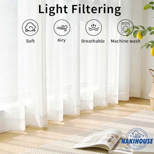 Cortinas de gasa para suavizar la luz solar, pack de 2 paneles blancos de caída larga 5