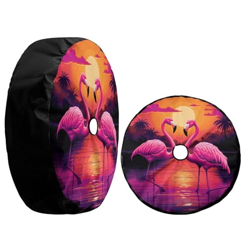 Image of Delerain Spare Tire Cover with Backup Camera Hole Pink Flamingos Wheel Covers Waterproof Dust-Proof UV Sun Universal Fit for Jeep Trailer RV SUV Truck (18 Inch for Diameter 32 inch-34 inch)