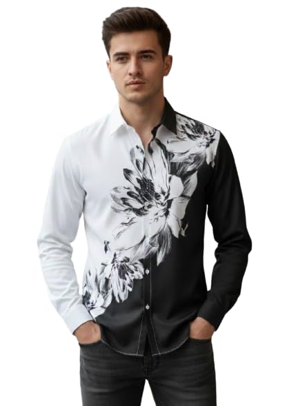 Image of Men's Floral Printed Casual Shirt | Full Sleeve Button-Down Stylish Shirt for Men | Slim Fit Party, Office & Street Wear Fashion Shirt