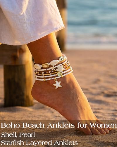 Image of iF YOU Gold Ankle Bracelets for Women, 14k Gold Plated Waterproof Cuban Link Chain Anklets Set, Layered Anklet Bracelets for Women Beach Gift Adjustable Size 5pcs