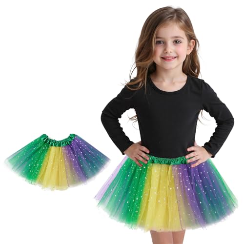Zando Sparkle Stars Sequins Mardi Gras Tutu for Toddler Girls Mardi Gras Costumes Outfit for Girls Kids 3 Layers 2-8 Years Halloween Princess Puffy Tulle Elastic Waist Birthday Party Dance Skirt