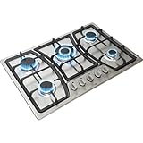 Gutstark Parrilla de Gas (Natural o LP) Empotrable 5 Quemadores Acero Inoxidable Estufa para Cocina Encendido Electronico...