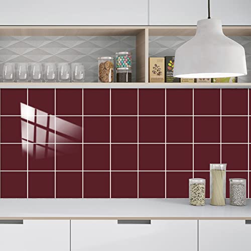 Baldosas Adhesivas Rojo Marrón Suelo Vinilo Autoadhesivo Vinilo Impermeables Panel Revestimiento Ducha para Baño Cocina Gabinete Muebles Decoración Azulejos Adhesivos 20x20cm /10 Piezas