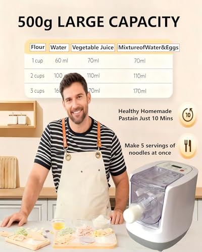 KabFbit Fully Automatic Noodle Machine, Electric Pasta Machine, 13 Molding Molds, Suitable For Kitchen Homemade Noodles, Pasta, Etc., Flour Capacity 500g, White, 260w - Thumbnail 5