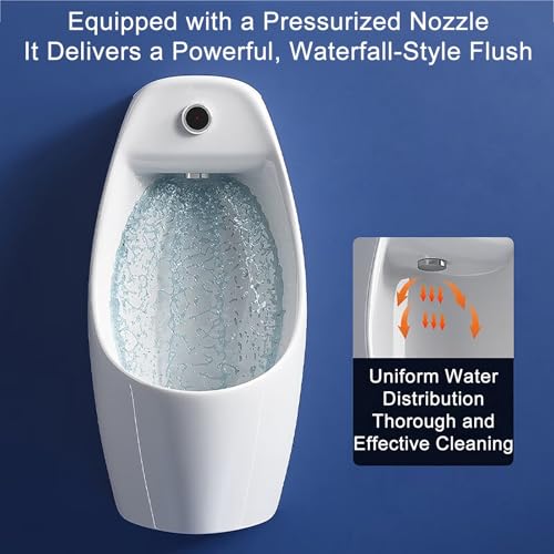 Urinal blanco de cerámica para montaje en pared, con doble sistema de descarga (sensor y manual), para uso comercial y doméstico, con opciones de drenaje por pared o piso miniatura 3