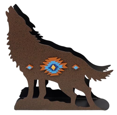 De Leon Collections 14148 Pecos Howling Wolf Brown 6.9 pulgadas Metal envejecido Vida Silvestre Naturaleza Lodge rústico suroeste decoración del hogar decorativo para cocina o comedor Servilletero
