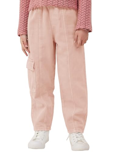 Haloumoning Girls Cargo Pants Kids Fashion Elastic Waist Jogger Trousers with Pockets 5-14 Years Pink