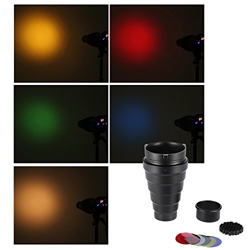 Image of Andoer Photographic Lighting Monolights Bowens Mount Snoot Optical Snoot Metal Conical Snoot with Honeycomb Grid 5pcs Color Filter Kit for Bowens Mount Studio Strobe Monolight Photography Flash