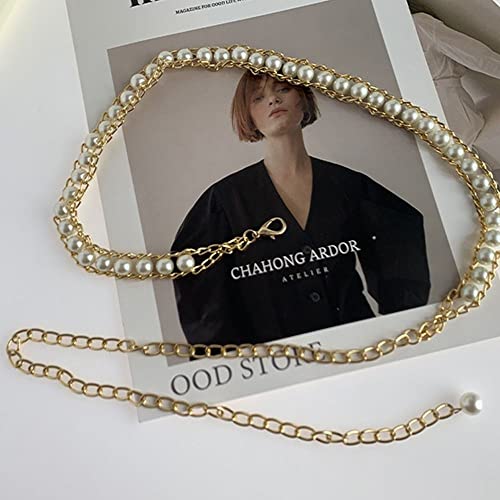 gofidin Thin Chain Waistband, Pearl Waist Strap Adjustable Casual Body Link Belts for Trouser Dress Belts Party2