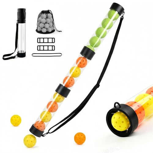 Pickleball Ball Retriever Upper Ball Holder with Strap -Holds 17 Pickleballs or Tennis Balls Collapsible Pickleballs Pickup Tube with Mesh Bag Easy Pickup Pickleball Accessories for Dad Gifts