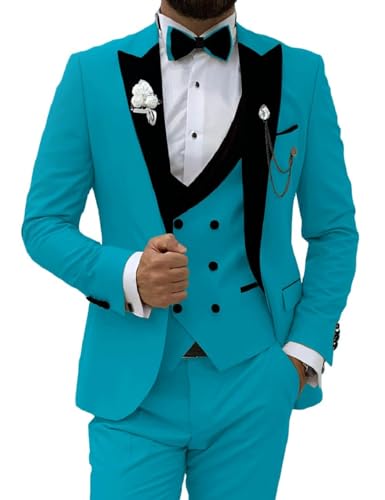 Mens Suits Slim Fit Tuxedo Velvet Collar Double Breasted Suit Men Wedding Prom Suits (Jacket+Vest+Pants)