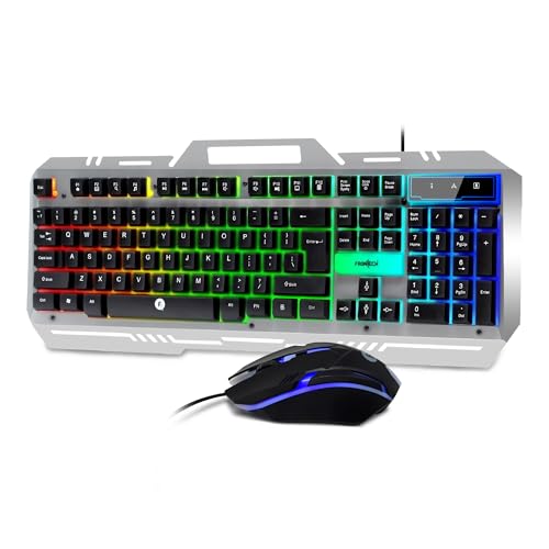 Image of Frontech Cyber Ninja Wired Gaming Keyboard and Mouse Combo | Metal Base Keyboard with RGB Backlit Key | RGB Optical Mouse with 6 Buttons & 2400 DPI | USB Plug & Play | 1 Year Warranty (KB-0039P)