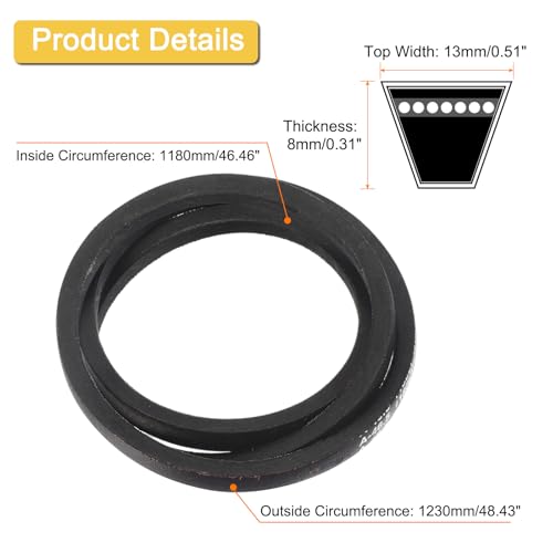 Image of uxcell A46 1 /2 Classic Wrapped V-Belt, 48 inch Outside Circumference, Black, Ideal for Pumps, Fans, Compressors, Agricultural Equipment