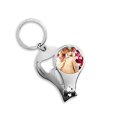 Blond sexiga nakna blommor dekorerad entusiastisk tjej gal dam metall nyckelring ring multifunktion nagelklippare flasköppnare bil nyckelring bästa charm gåva