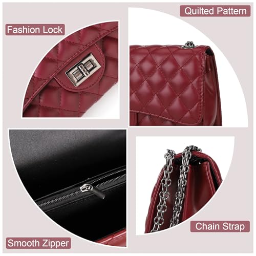 Image of Gladdon Quilted Crossbody Purse for Women Trendy Shoulder Bags | Stylish Shoulder Purse,Quilted Pattern,Structured bag,Chain Strap,Spacious Enough,Casual and Dressy Outfits,Any Occasion