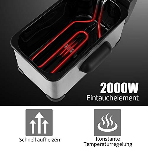 COSTWAY Electric fryer with oil 2000 W, 3 L, stainless steel, viewing window, 60 min timer, 150 °C to 190 °C - Image 6