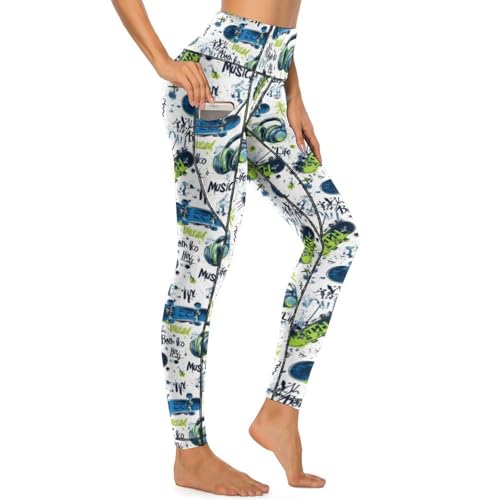 Legging graffiti femme anti glissement avec poches pour le sport
