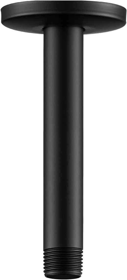 OFFO Shower Arm with Flange, 6 in Ceiling Mount Replacement Rain Shower Head Straight Arm Ceiling-Mounted For Fixed Shower Head & High Pressure Rain, Matte Black