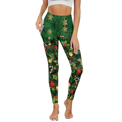 AFPANQZ Christmas Tree Leggings with Pockets for Women High Waisted Casual Butt Lift Compression Leggings for Winter Fall Gym Fitness Stretch Capri Athletic Legging Pants Full-Length