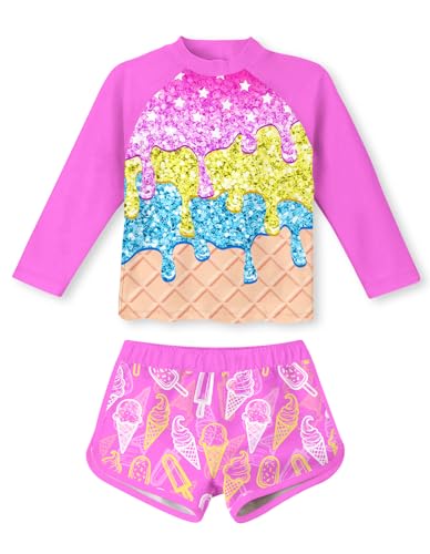 Image of Vogseek 4-10T Girls Rashguard 2 Pieces Long Sleeve Swimsuit Swimwear with Shorts