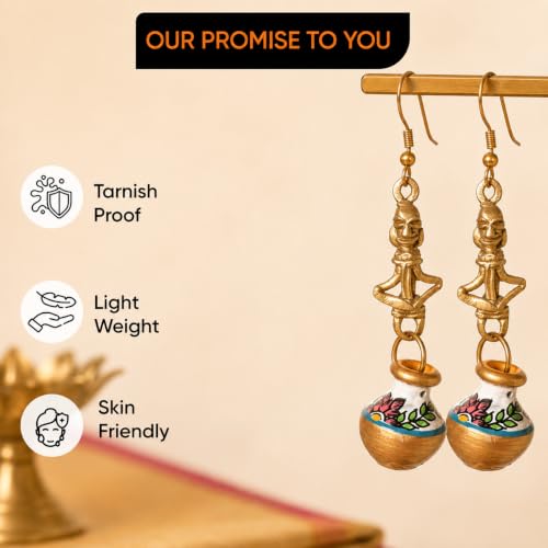Image of Handcrafted Boho & Tribal Earrings for Women - Wooden, Brass & Terracotta Statement Designs in Drop, Hoop, Loop & Dangle Styles