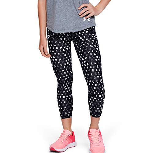 Under Armour Girls' HeatGear Armour Printed Ankle Crop, Black (002)/White, Youth X-Small
