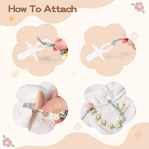 Symbolife Pacifier Clip For Boys Girls Floral Daisy Macrame Paci Clip Pacifier Holder Leash Boho Wooden Clips Handmade Braided Cotton Unisex Baby Shower Birthday Gift Christmas Gift #TOP4