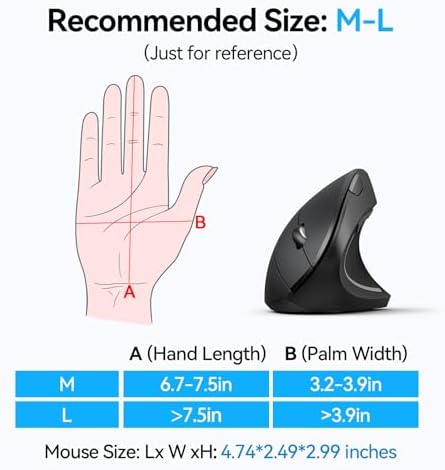 TECKNET Ergonomic Mouse, Wireless Bluetooth Vertical Mouse, 4800 DPI Optical Tracking, 6 Adjustable DPI, Quiet Clicks, 2.4GHz with USB A Receiver, 12 Months Battery, 6 Buttons, Wide Compatibility - 2