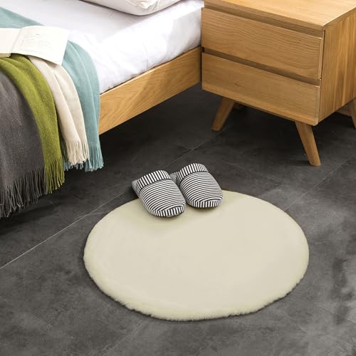 Teppich Wölkchen Fell Rund, Fellteppich Rund, Kunstfell Teppich Waschbar,...