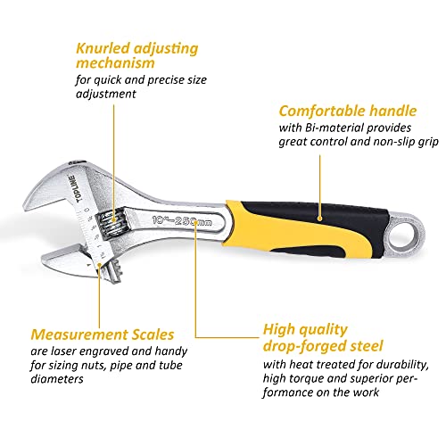 Topline 4-Piece Adjustable Wrench Set With Comfortable Handles, Adjustable Wrenches With Bi-Material, Included 12-In, 10-In, 8-In, 6-In, Perfect For Basic Home Maintenance And General Applications #TOP5