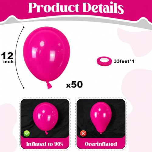 Image of Togvu Hot Pink Balloons, 50Pack 12 Inch Bright Pink Magenta Latex Party