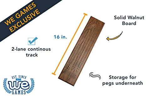 We Games Classic Cribbage Set - Solid Walnut Wood Continuous 2 Track Board With Metal Pegs #TOP6