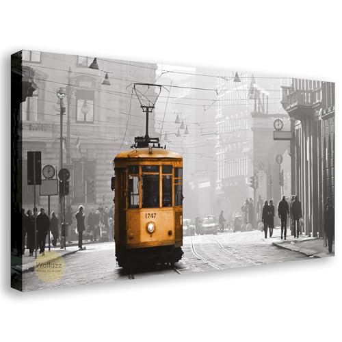 Wallazz Quadro su Tela Milano - Quadri Moderni Soggiorno - Duomo Navigli Tram San Siro - Stampa su Tela Canvas HD - Quadro Moderno Soggiorno - 60x120cm