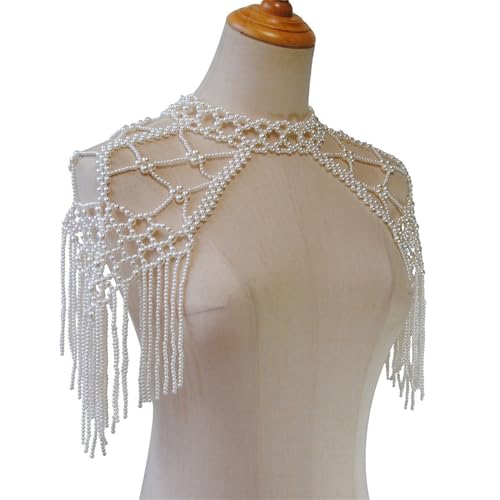 Elegant Pearl Shawl for Wedding Dress Fashion Shoulder Chain for Cheongsam Summer Shoulder Wrap for Formal Party, White4