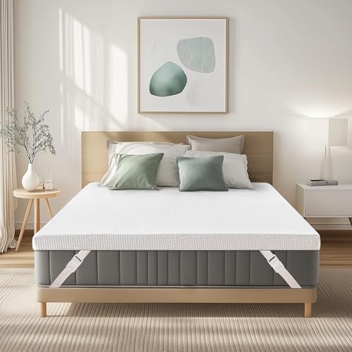 CHUN YI 2 Inch Gel Memory Foam Mattress Topper Cal King, Ventilated Breathable Bed Topper with Rayon from Bamboo Cover, Mattress Pad with Removable Soft Cover, CertiPUR-US Certified