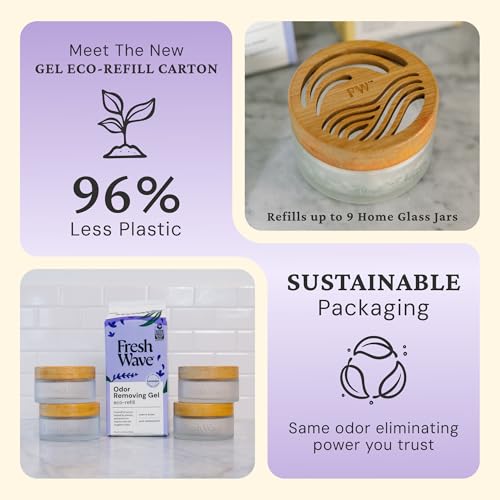 Image of Fresh Wave Odor Removing Gel Eco-Refill, 63 oz. Lavender Scent | 4 Empty Refillable Glass Jars | 4 Room Set