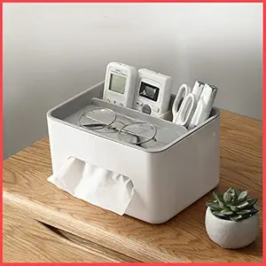 wolpin Desk Organizer Drawers 4 Compartment Pen & Pencil Stand Stationery Storage Tissue Box Holder Home and Office Stationery Box Phone Holder
