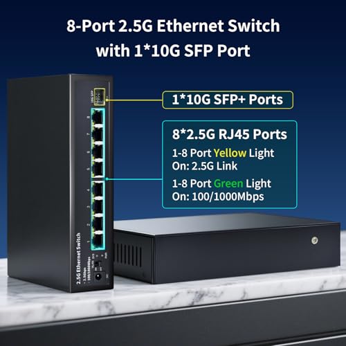 STEAMEMO 8-Port 2.5G Ethernet Switch with 10G SFP | Plug-and-Play Unmanaged Network Switch | 60Gbps Switching Capacity | Compatible with Gigabit/2.5Gb Multi-Gig for NAS, PC, Gaming & Home Office - Image 3