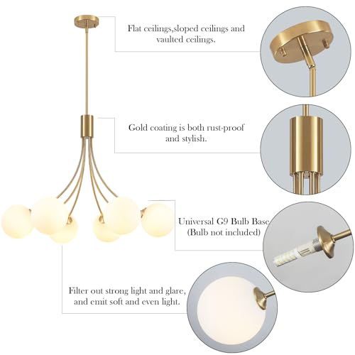 Image of 32 inch Modern Mid-Century Gold Sputnik Chandelier with Milk White Glass