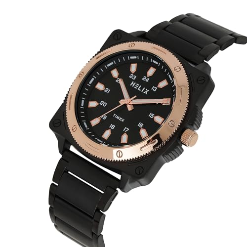 Image of Helix By Timex Analog Watch for man with Black Round Dial & Black Stainless Steel Bracelet Band Water Resistant Men's Wrist Watches - TW062HG03T