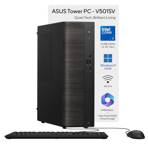 Image of ASUS V501 (2026), Intel Core 3 100U (i3-14th Gen),Intel UHD iGPU,8GB RAM,512GB SSD,Windows 11, M365 Basic(1Y),Office 2024,Black, 5.06 Kg,V501SV-03100U005WS,with wired Keyboard & Mouse,Desktop Tower PC