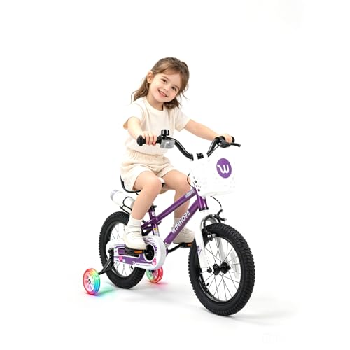 Image of WinHope 12-18 Inch Kids Bike with Light up Training Wheels for Boys Girls | Dual Brake Bicycle with Basket Adjustable Seat Water Bottle for Summer Riding Birthday Gift for Toddler 2-9 Years