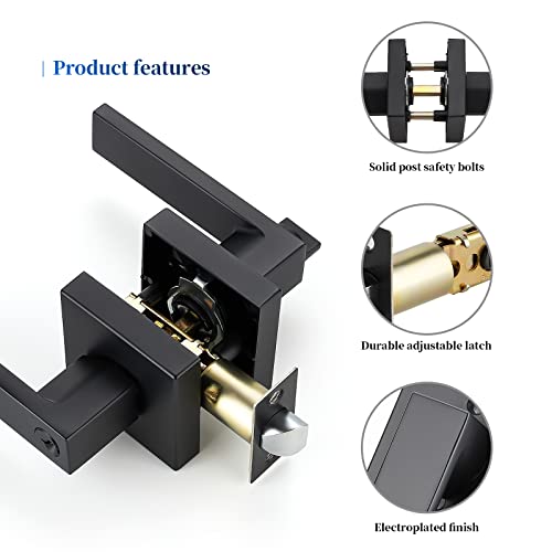 Image of Ravinte 10 Pack Heavy Duty Door Lever Door Lock Square Door Handles Right Left Handing Lever Set Matte Black Finish Entry Door Levers Front and Exterior Door Handle Set (Not Keyed Alike)