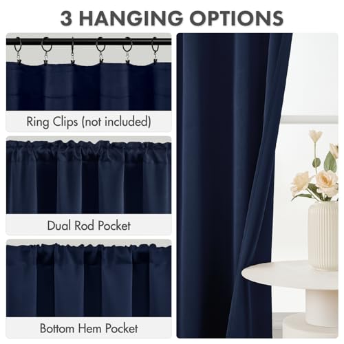 Image of MIULEE Navy Blue Blackout Curtains 63 Inch Length for Bedroom 4 Panels