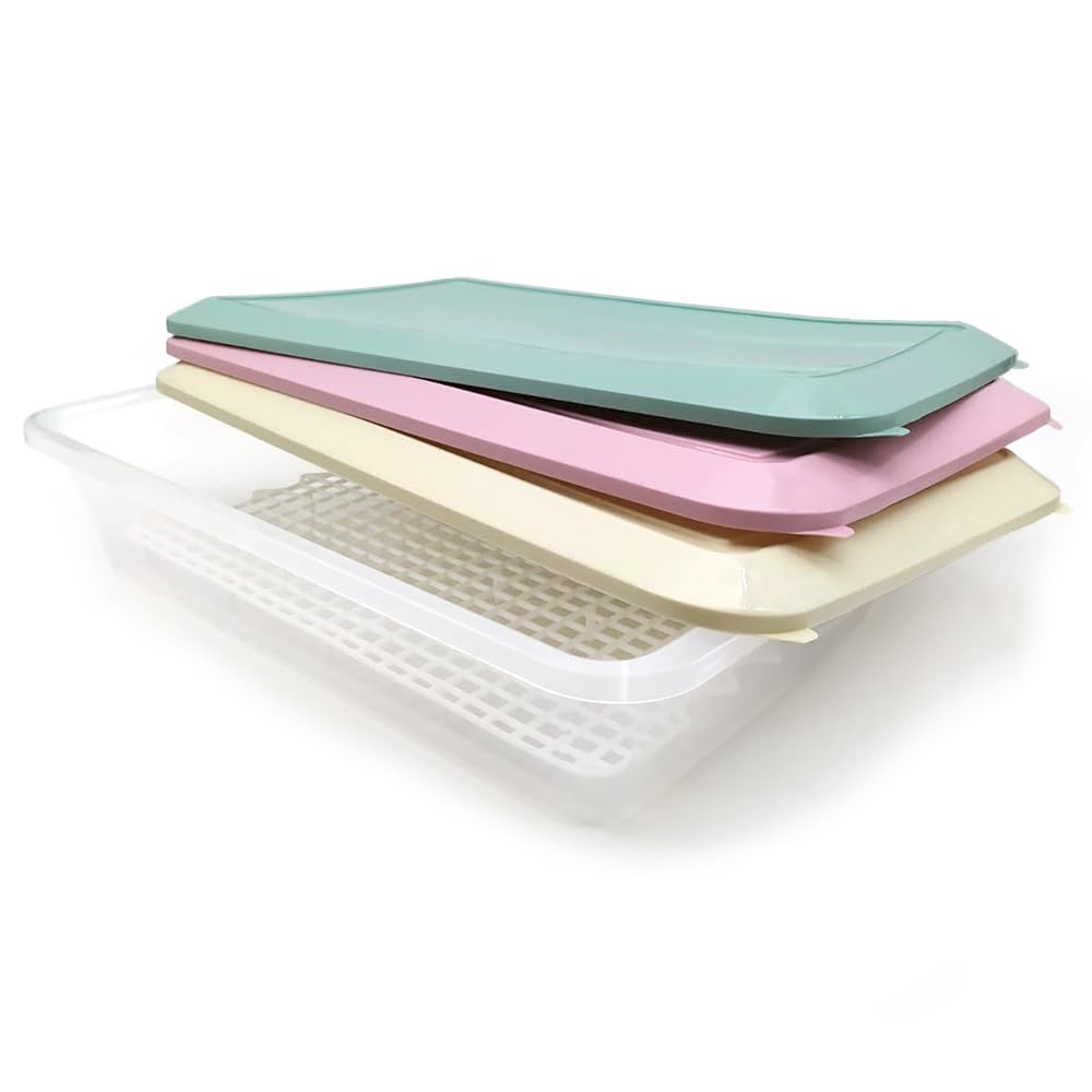 Pack 12 Bandejas Descongelar Alimentos 4,2L Tapa Colores, Rejilla Antigoteo | 36 x 24 x 8,5cm. Sin BPA. Recipiente para descongelación más higiénica. Ideal cocinas, restaurantes, hostelería y cátering