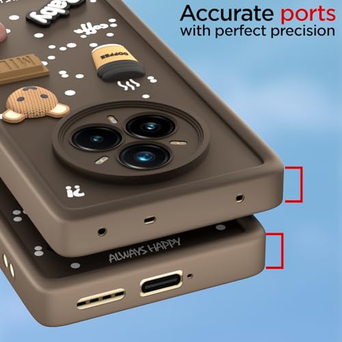 Image of Pikkme Back Cover for Realme 14 Pro Plus 5G / Realme P3 Pro 5G | 3D Bear Silicone Cute & Fun Coffee Cartoon | Full Body Protection Bumper Case (Brown)