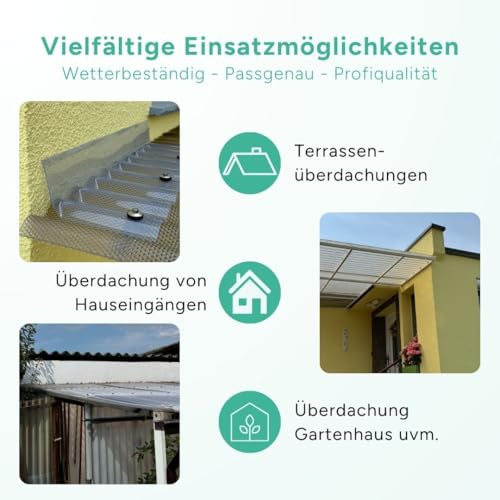 Wandanschlussprofil PVC Sinus Wellplatte 76/18 in glasklar - PROFI QUALITÄT Länge: 1106 mm Profilseite: 245 mm Glatte Seite: 130 mm Maueranschluss, Dachabschluss für Wellblechplatten