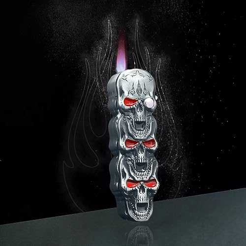 Encendedor de llama tipo soplete diseño calavera metálica miniatura 3