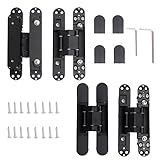 4-Pack 6 inch Black Invisible Door Hinges,Heavy Duty Zinc Alloy Hidden Hinges 6''x 2.5''x1Inch, Concealed Hinge 180 Degree Swing Hinge, 3 Way Adjustable Butt Hinge with Pins and Screws